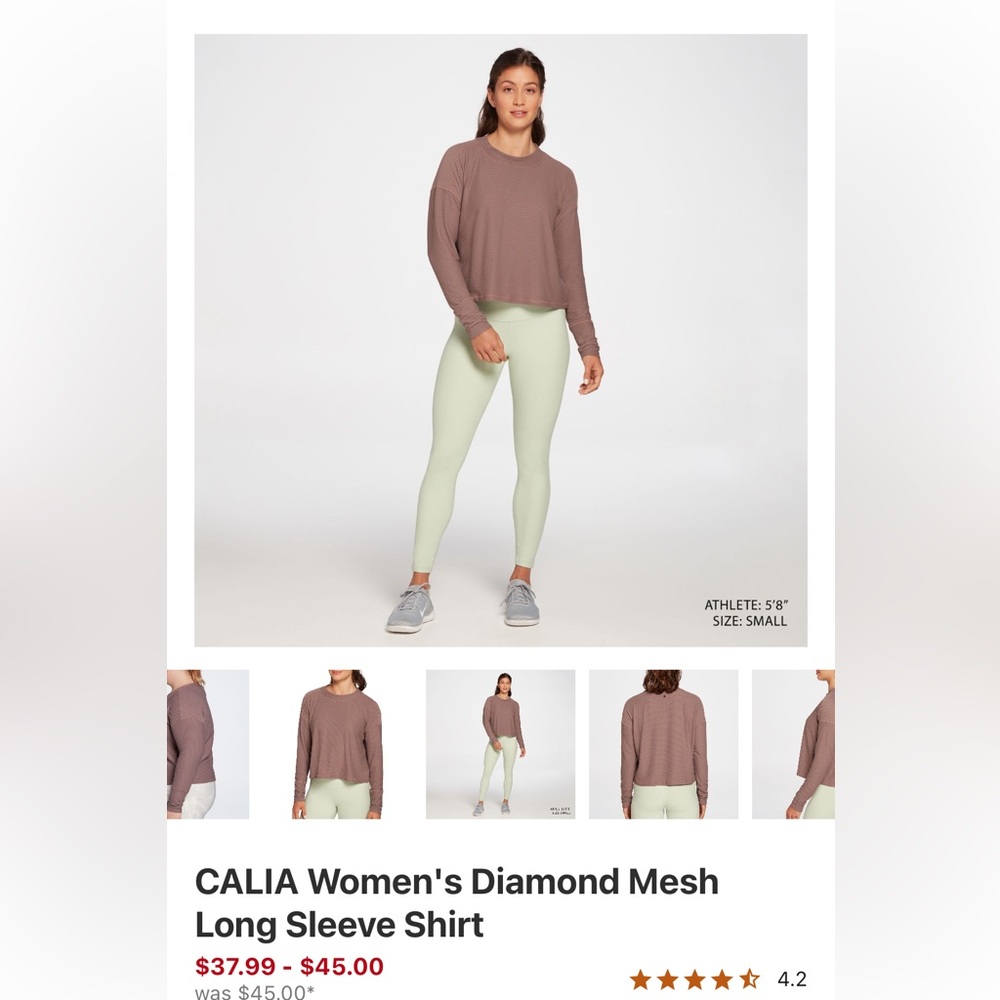 CALIA Women's Luxe Mauve Diamond Mwsh Long Sleeve Shirt, size Large